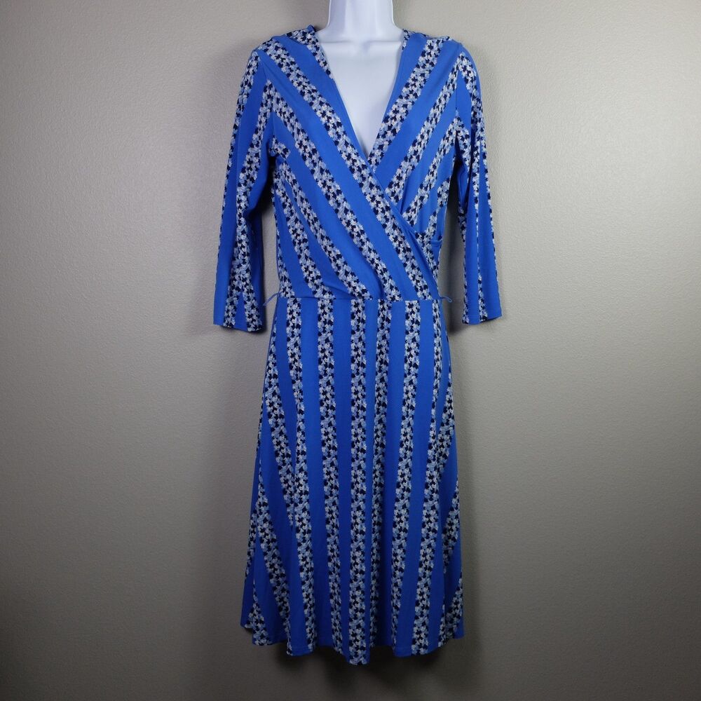 Leota Nordstrom Vibrant Blue Floral Stripe Faux Wrap Dress Size Small - Picture 2 of 9